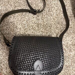 Black Woven Leather Crossbody Bag